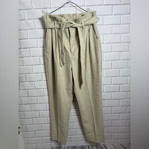 H&M Beige Paperbag Waist Tie Belt Pants Size 10 High Waist Work Casual